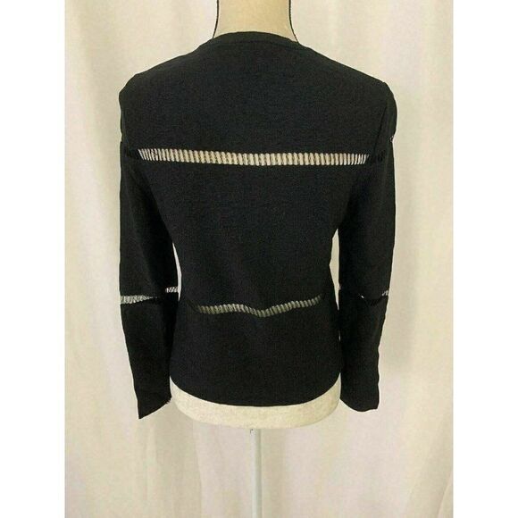 Zara Womens Solid Black Long Sleeve Mesh Crew Neck Sweater Top Xs - Picture 4 of 6